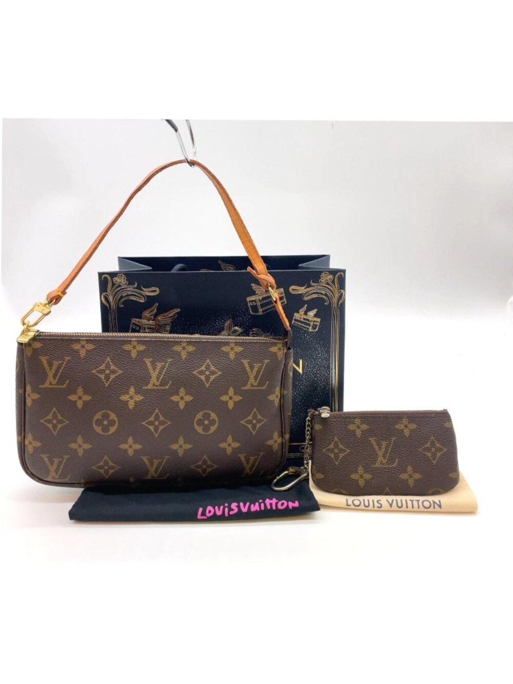 Auth Louis Vuitton Monogram Pochette Accessoires & Cles Coin case Set 2 - Picture 2 of 16
